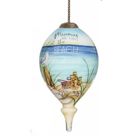 Homeroots Beach Memories Hand Painted Mouth Blown Glass Ornament 477490