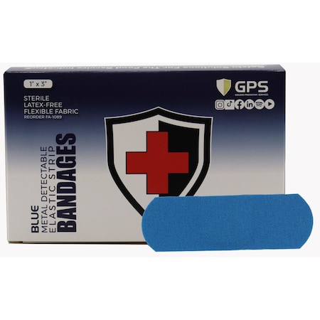 Golden Protective Services 1 in x 3 in Blue Metal Detectable Food Service First Aid Bandages, 100PK FA-1089