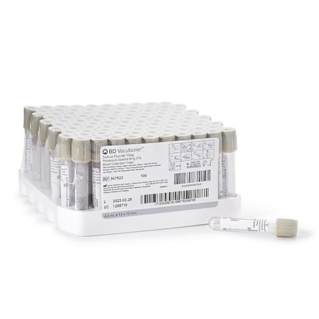 Bd Vacutainer Venous BC Tube, NaF/KOx Additive, 4mL, Hemogard Closure Plastic Tube, 100PK 367922