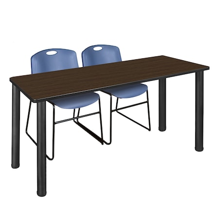 Regency Kee Training Table W/ 2 Zeng Chairs, 66 in W, 24 in L, Neo Walnut MT6624NWBPBK44BE