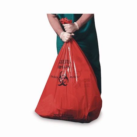 Heritage Healthcare Pre-Printed High-Density Can Liners, 33 gal, 13.97mic, 33 x 40, Red, Flat Pack, 250PK Z6640HR P01