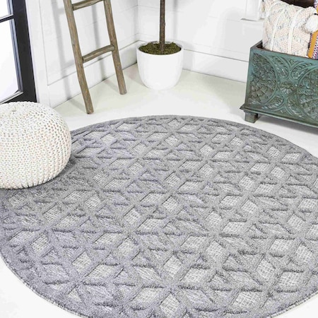 Jonathan Y Talaia Neutral Geometric Dark Gray 5 ft Round Indoor/Outdoor Area Rug IBZ102A-5R