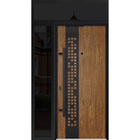 Vdomdoors Steel Door Deux 6678 Natural Oak Sidelight and Transom Window Sidelite Entry Door Painted W36+12xH8 DEUX6678EXD-OAK-W36+12 X H80+16-RH-I