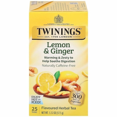 Twinings Lemon Ginger Herbal Tea Tea Bag, Yellow, 25PK TWG09180