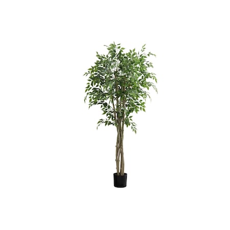 Monarch Specialties Artificial Plant, 79'' Tall, Ficus Tree, Floor, Real Touch, Potted, Green Leaves, Black Pot I 9549