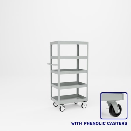 Pucel Five Shelf Heavy Duty Stock Cart, 28 in W x 18 in D x 58 3/4 in H, Red L-1828-P
