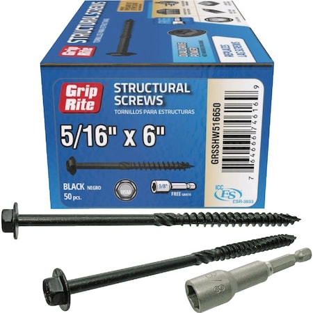 Grip-Rite PrimeGuard Plus 5/16''x6'' Hex Washer Head Structural Screw, 50-Count GRSSHW516650