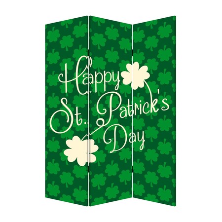 Homeroots 72" Green and White CanvasFolding Three Panel Screen Room Divider 384581