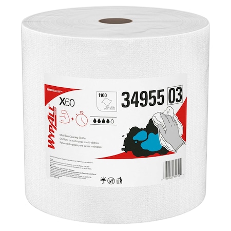 Wypall WypAll GeneralClean X60 Multi-Task Cleaning Cloths (34955), Jumbo Roll, Strong & Absorbent, White 34955