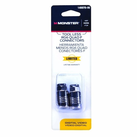 Monster Cable Just Hook It Up Twist-On RG6 Quad Coaxial Connector, 2PK 140078-00