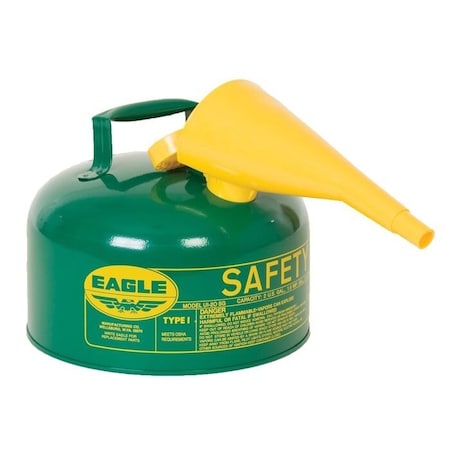 Eagle Mfg Type I Safety Can, Galvanized Steel, 2.5 gal, Self-Closing Lid, Includes Funnel, Green, Combustibles UI25FSG