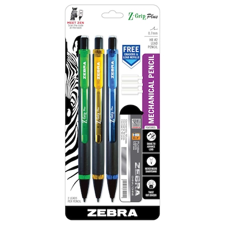 Zebra Pen Z-Grip Plus MP 0.7mm Asst 3pks + Lead & Erasers 55503
