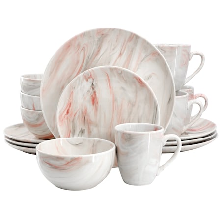 Elama Fine Marble 16 Piece Porcelain Dinnerware Set in Red and Gray EL-FINEMARBLE-RG