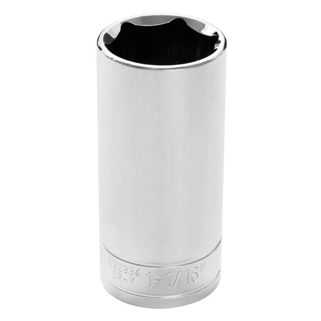 Perform Tool Socket 1/2 In Drive; 11/16 In; Standard; Deep Socket; 6 Point; Polished Nickel Chrome Plated W32334