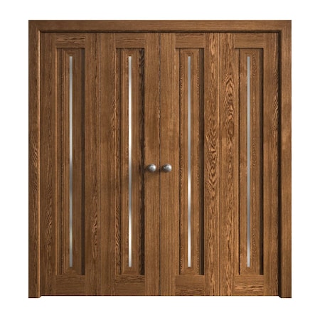 Sartodoors Sliding Closet Double Bi-fold Doors 96 x 96 inches, Ego 5014 Cognac Oak Veneer, Sturdy Tracks Mold EGO5014DBF-DKO-96x96 (4* 24x96)