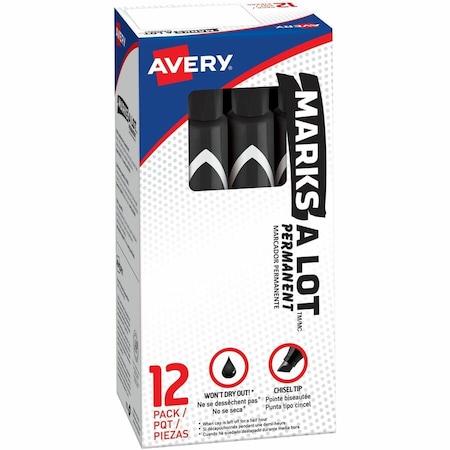 Avery Large Permanent Ink Markers, Chisel Point, Black Ink PK AVE08888