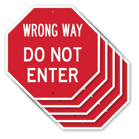 Signmission Wrong Way Do Not Enter, 10 inch X 10 inch, Aluminum Metal Signs, 5PK OC-A-5Pack-10-345