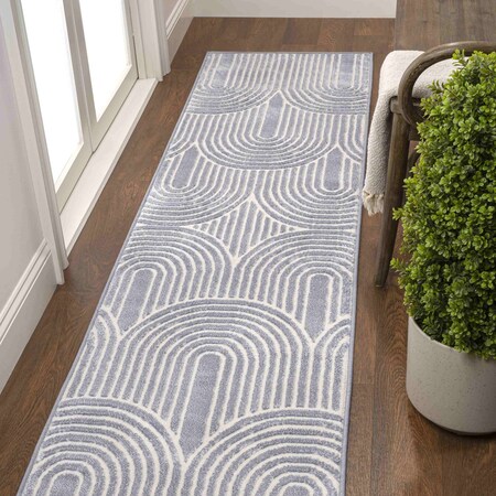 Jonathan Y Ariana MidCentury Art Deco Striped Arches Two-Tone High-Low Blue/White 2 ft. x 8 ft. Runner Rug SND100C-28