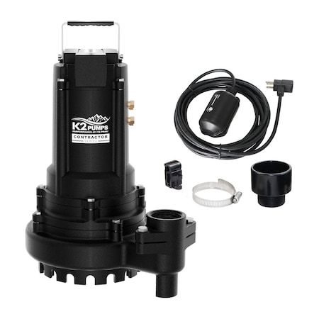 K2 Pumps Contractor Series 1/2 HP Submersible Sump Pump, Piggyback Tethered, 115 Volt, 8.5 Amp, Cast Iron SPI05008TPK