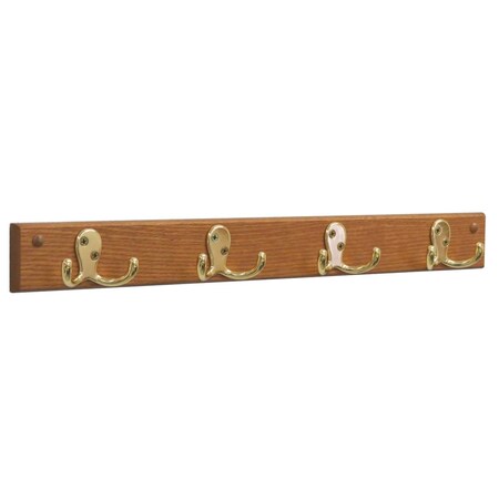 Palacedesigns 4 Double Prong Brass Hook Rail & Coat Rack - Medium Oak PA2681656