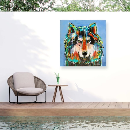 Trademark Fine Art Outdoor Canvas Art Karrie Evenson 'Rainbow Wolf' Wall Art for Patios, or Gardens GRL00694-OC1818WR