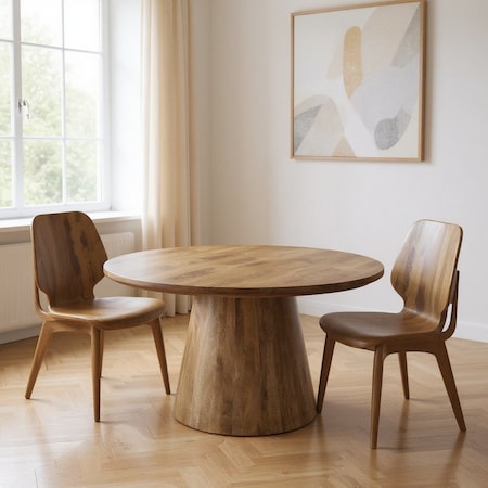 Homeroots 54" Brown Solid Wood Pedestal Base Round Top Dining Table 644519