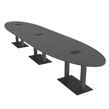 Skutchi Designs Oval Conference Table With Power Unit, 48 in W, 216 in L, Grey HAR-OVL-48X216-DOU.BK-WA7949-EBLK