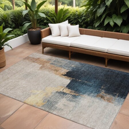 Homeroots 10' X 14' Taupe Black And Blue Abstract Washable Indoor Outdoor Area Rug 603040