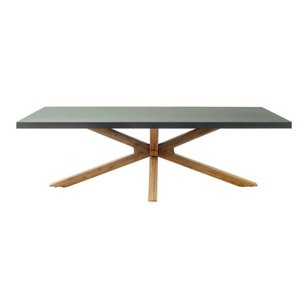 Homeroots 95" Gray and Natural Faux Concrete and Solid Wood Cross Leg Base Dining Table 623360