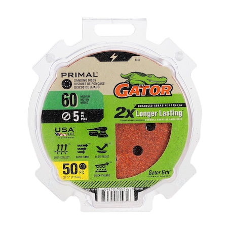 Gator Finishing 5" Red Resin Random Orbit Sander Hook and Loop Discs, 60 Medium Grit Remove 4345