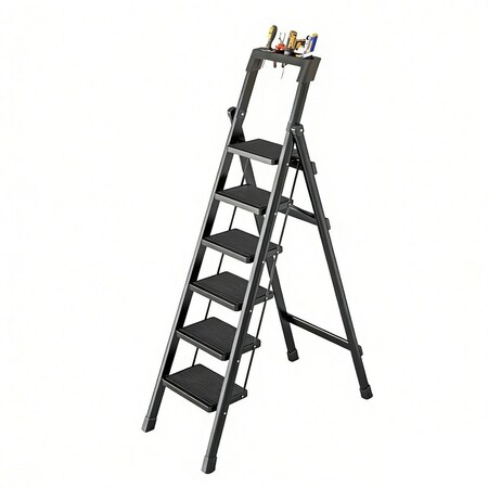 Wrightmaster 5.3 ft. Steel Lightweight Step Ladder, 11 ft. Reach, with Tool Platform 300 lb. Load Capacity Black ZOR-GJ6BT1