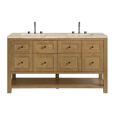 James Martin Vanities Breckenridge 60" Double Vanity, Light Natural Oak, w/ 3 CM Tajnar Eclos Top 330-V60D-LNO-3TJR