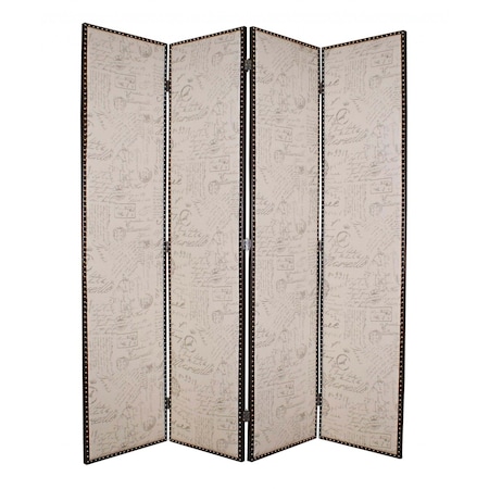 Homeroots 84" Tan Fabric Folding Four Panel Screen Room Divider 274720