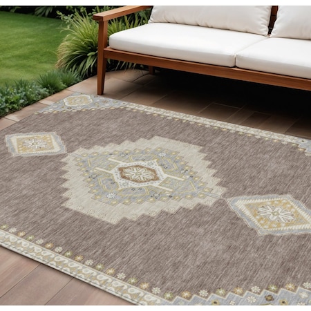 Homeroots 10' X 14' Taupe Gray And Ivory Oriental Washable Indoor Outdoor Area Rug 598453