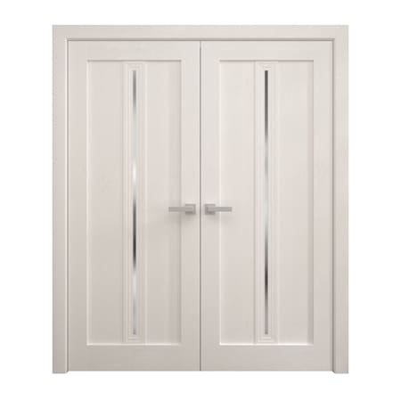 Sartodoors Interior Solid French Double Doors 36 x 84 inches, Ego 5014 Painted White Oak, Wood Interior Solid EGO5014DD-PWO-3684