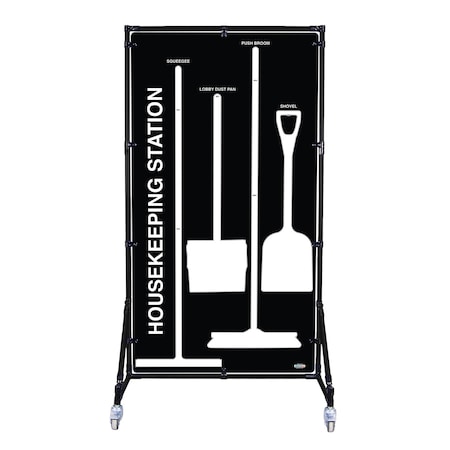 5S Supplies Housekeeping Shadow Board Broom Station V10, Black / White, Kit + Stand HSB-V10-BLACK/WHITE-KIT-STAND
