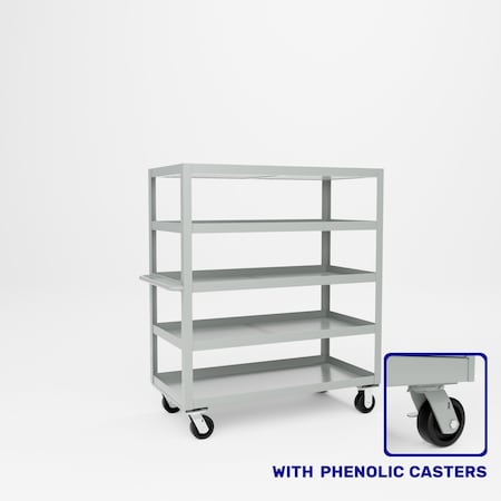 Pucel Expanded Metal Stock Cart, Five Shelf, 24 in W x 56 in H x 48 in D, Gray X-2448-P