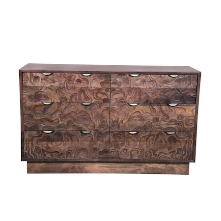 Homeroots 57" Brown Carved Abstract Solid Wood Six Drawer Dresser 661221