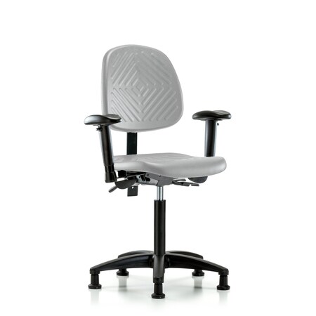 Blue Ridge Ergonomics Poly Chair-Medium Bench Ht with Medium Back, Seat Tilt, Adjustable Arms, &Stat Glides in Gray Poly PMBCH-MB-RG-T1-A1-NF-RG-GRY