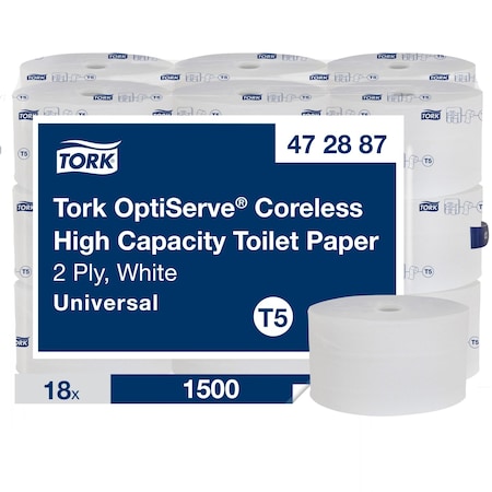 Tork Coreless, 2 Ply, 1,500 Sheets, White, 18 PK 472887