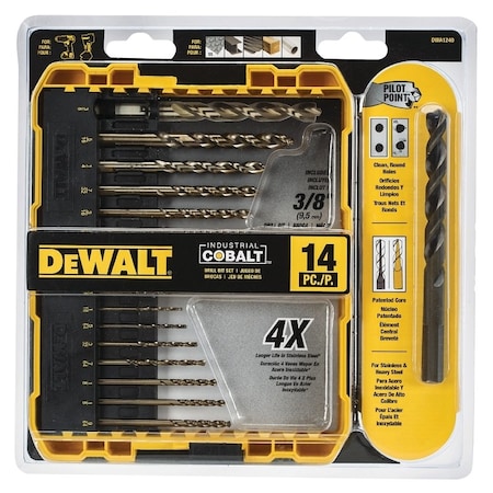 Dewalt DeWALT DWA1240/DW1263 Industrial Drill Bit Set, Cobalt Steel, Gold, Ferrous Oxide, 14-Piece DWA1240/DW1263