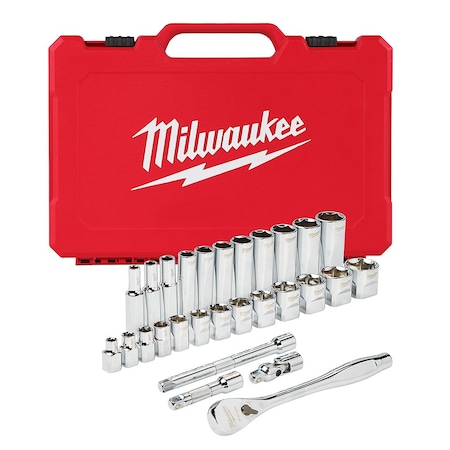 Milwaukee Tool 3/8 in. Drive 28 pc. Ratchet & Socket Set- SAE 48-22-9408