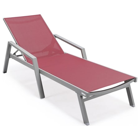 Leisuremod Marlin Patio Chaise Lounge Chair with Armrests in Grey Aluminum Frame, Burgundy MLAGR-77BRG