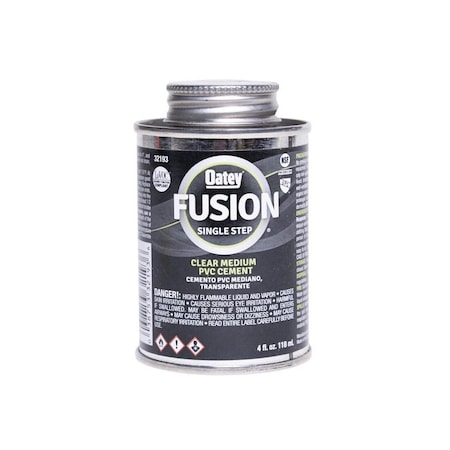 Oatey FUSION Single-Step Medium PVC Pipe Cement, Self-Priming, Clear, 4 oz. 321935