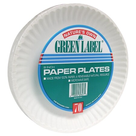 Ajm Packaging Natures Own Green Label 9'' Paper Plates, 70-Count PP9GRAXWH