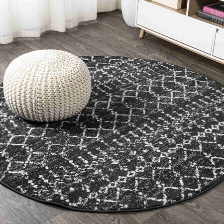 Jonathan Y Moroccan HYPE Boho Vintage Diamond Black/Ivory 4 ft Round Area Rug MOH101D-4R