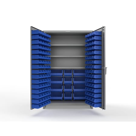 Strong Hold 14 GA Bin Cabinet with 3 Shelves - 48 In W. x 75 In. H x 24 In. D - 156 Blue Bins 46-BBS-243-156B-L