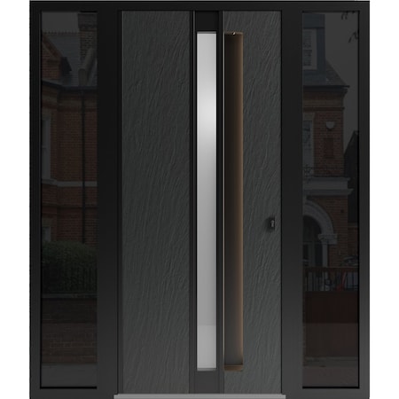Vdomdoors Aluminum Door with Hidden Handle Hiddex 0155 Ardesia Nero Entry Steel Metal Modern Painted W14+36+1 HIDDEX0155EXD-BLK-W14+36+14xH80-LH-I