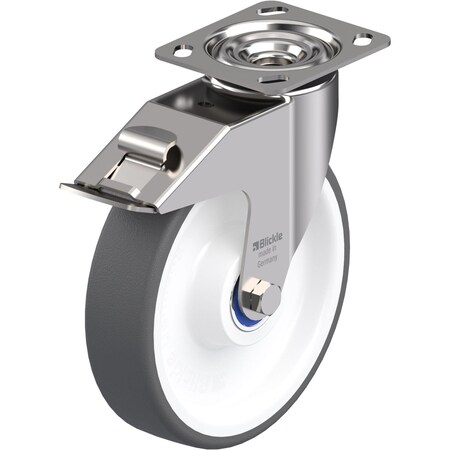 Blickle Swivel Plate Caster, PU, 8", Brake, Caster Wheel/Tread Material: Nylon/Thermoplastic Polyurethane LEX-POTH 200XK-14-FI