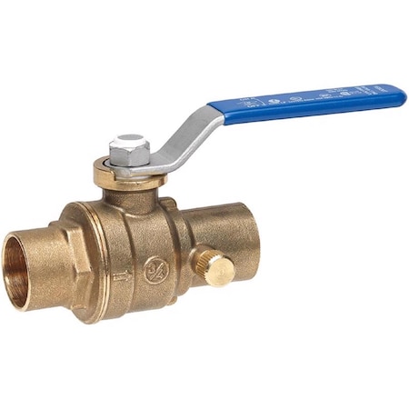 Mueller Industries Homewerks 1/2 in. Brass Sweat Ball Valve with Drain Full Port Quarter-Turn Lever For Water/Oil/Gas 119-4-12
